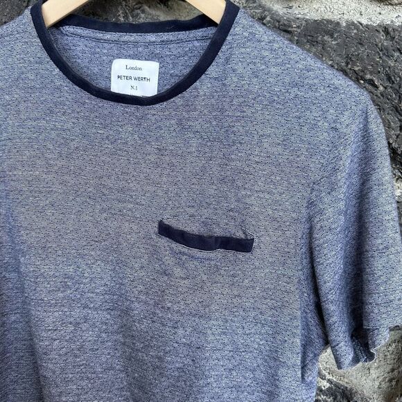 Peter Werth London Men's N.1 Navy Bowling Pocket T-Shirt Size Small - Picture 2 of 11